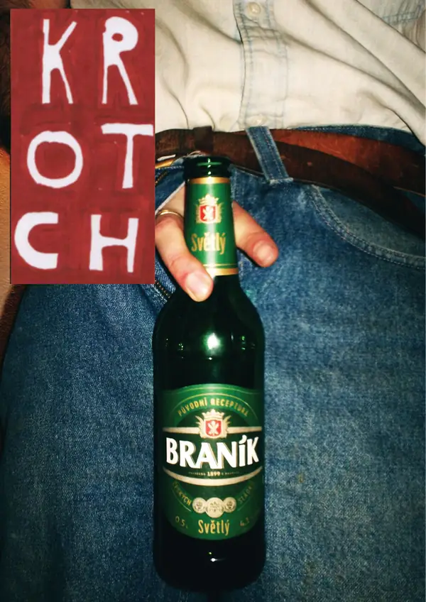 The cover of KROTCH 11: a hand holding a bottle of Braník