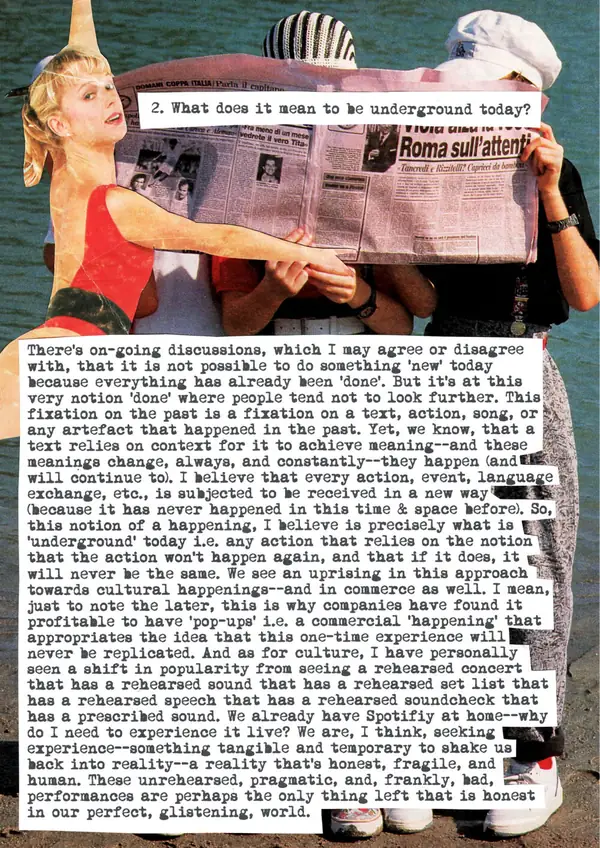 A finished KROTCH page, text collaged over a photograph