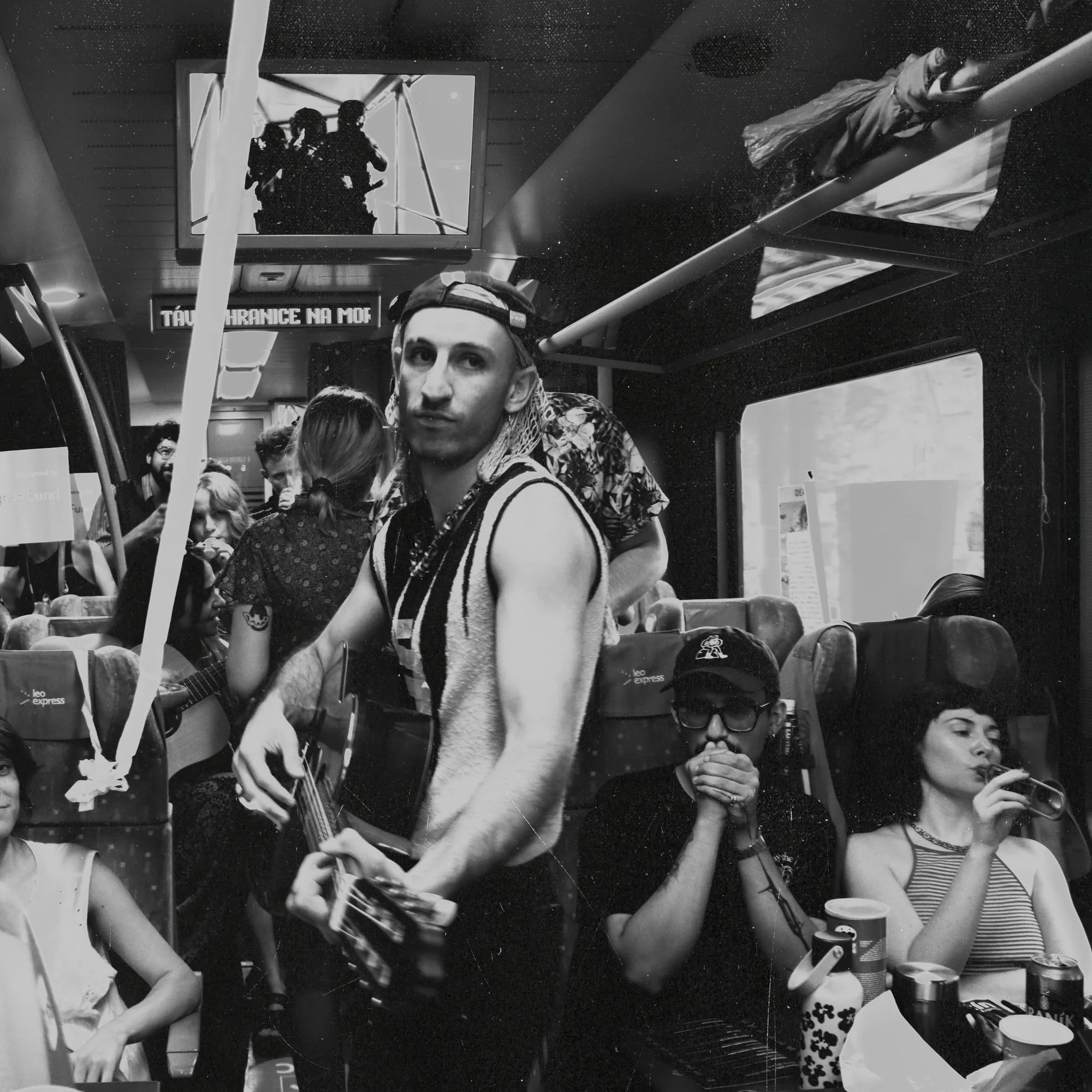 Leap Lembo, Pablo Gardu and Sasha Honigman on the train to Krakow