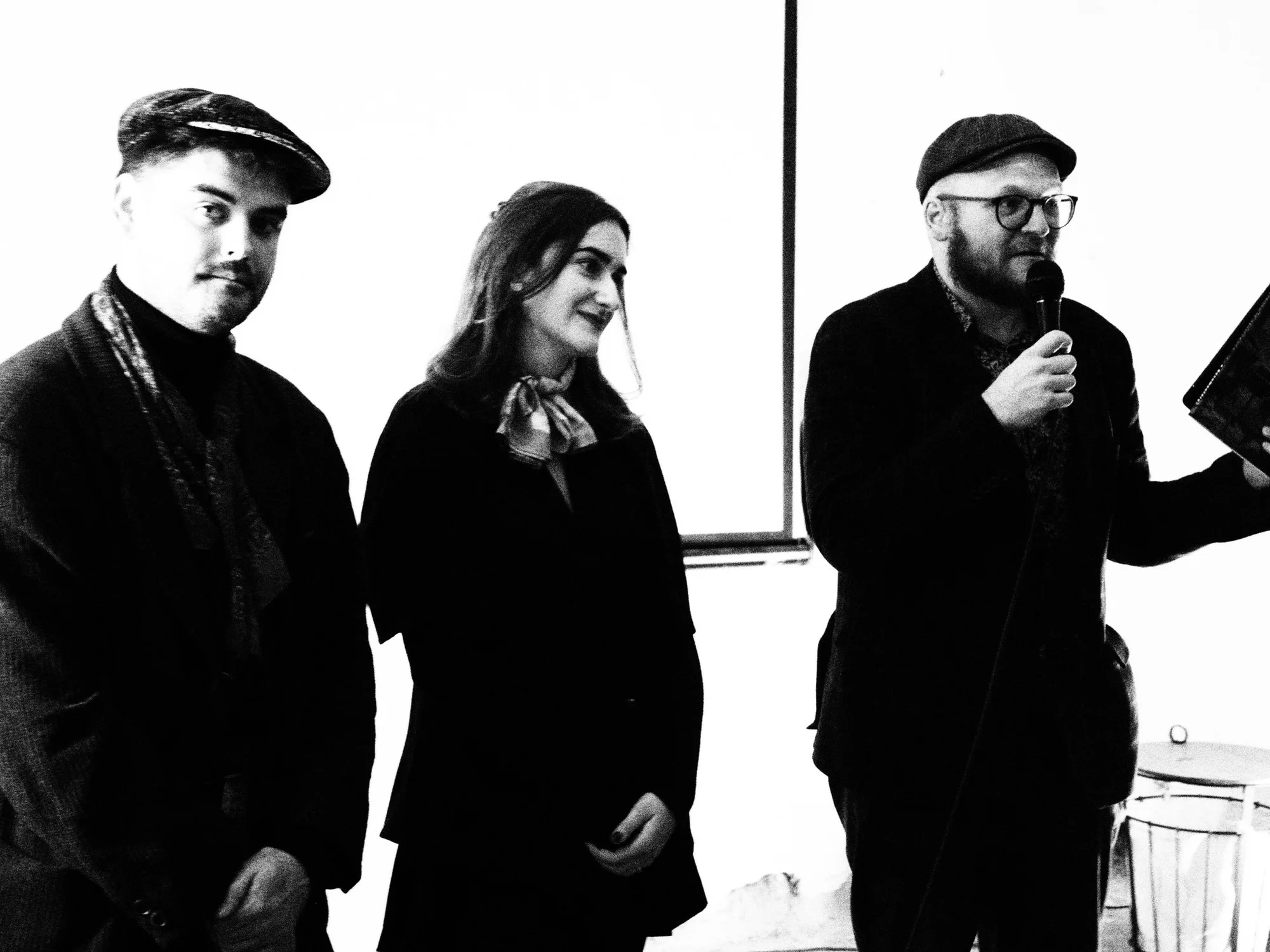 Tyko Say, Sandra Pasławska, and David Vichnar at Prague Microfestival introducing Existence is Resistance (Photo by Louis Armand)
